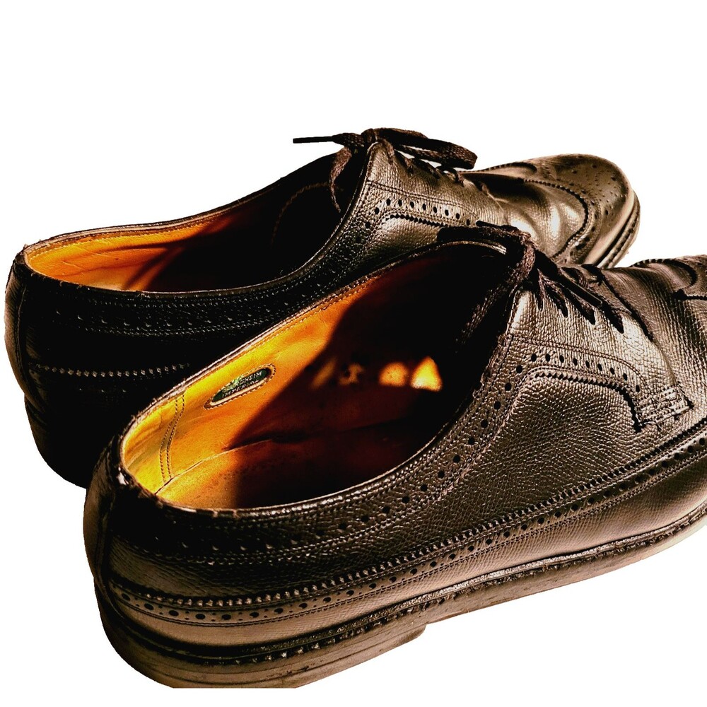 VTG 70s Florsheim Imperial Kenmoor 12 C Black Longwing Blucher Gunboat Men Shoes - Picture 5 of 16